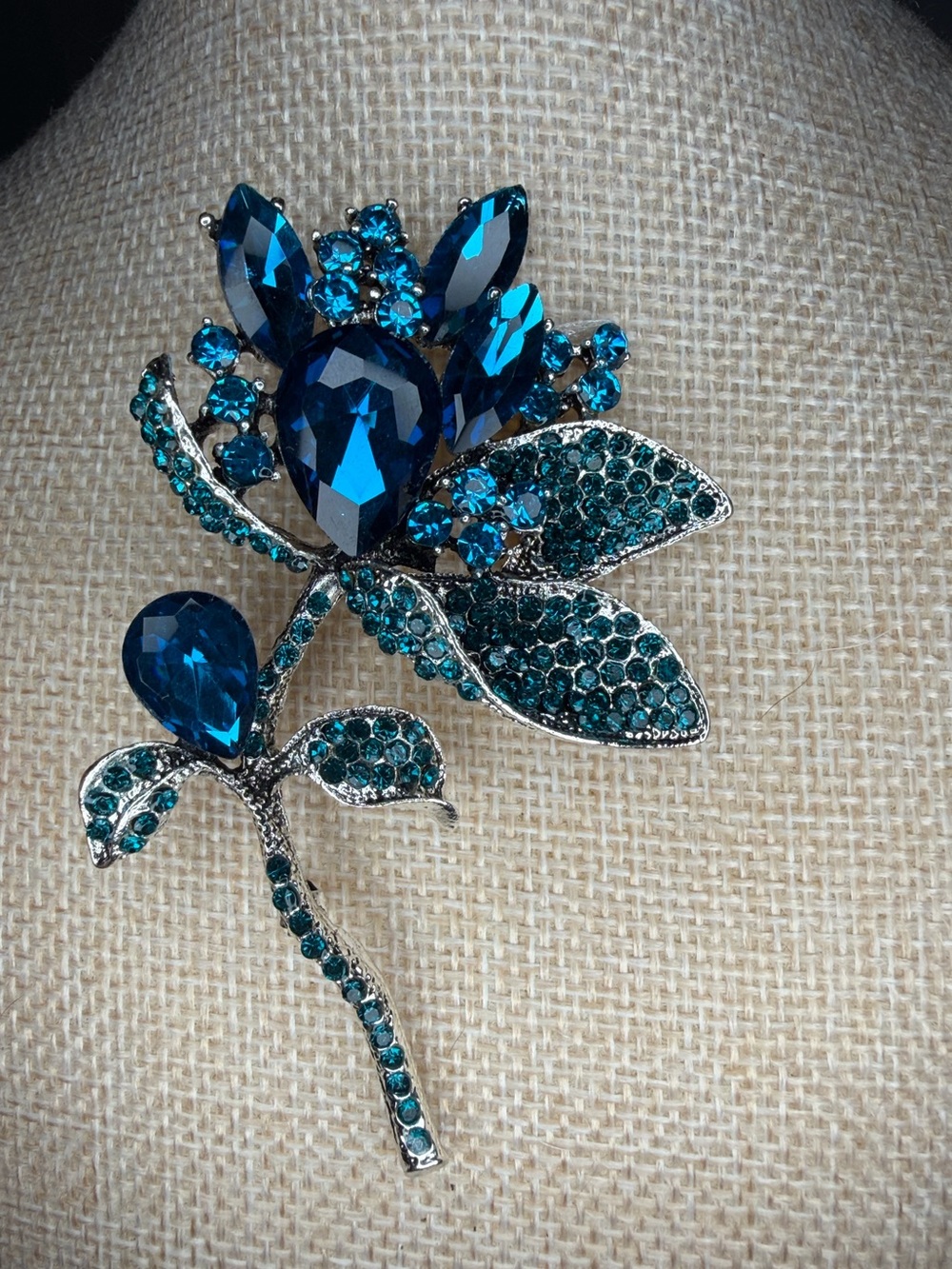 Teal Crystal Floral Brooch - Women's Jewelry